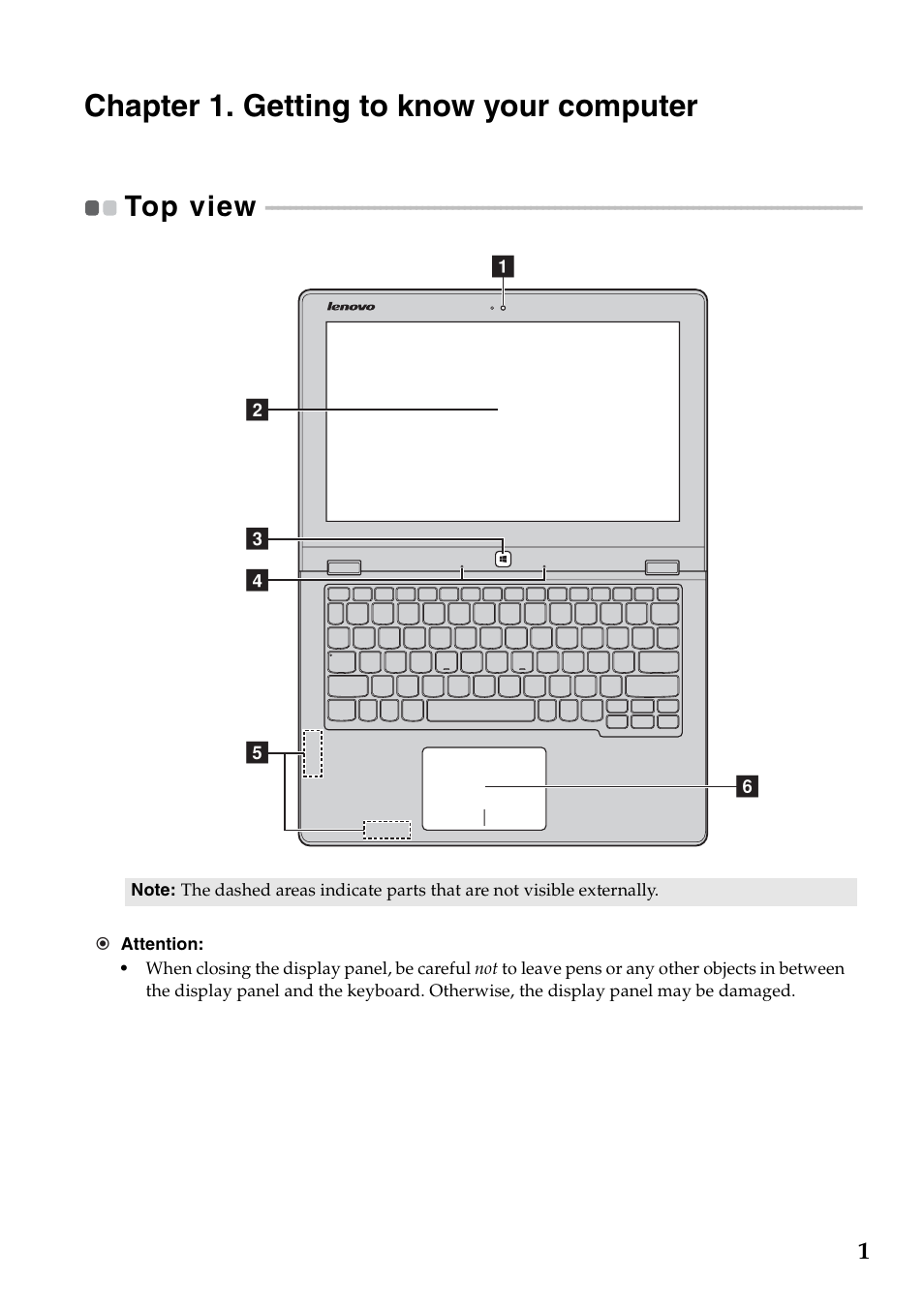 Chapter 1. getting to know your computer, Top view | Lenovo Yoga 2 11 Notebook Lenovo User Manual | Page 5 / 38