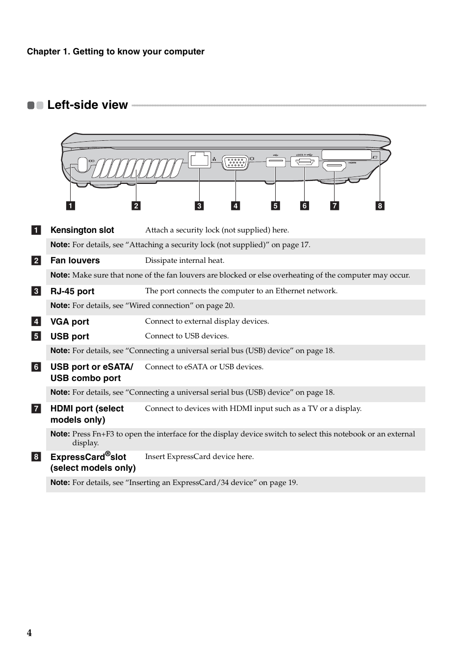 Left-side view | Lenovo G460 Notebook User Manual | Page 12 / 130