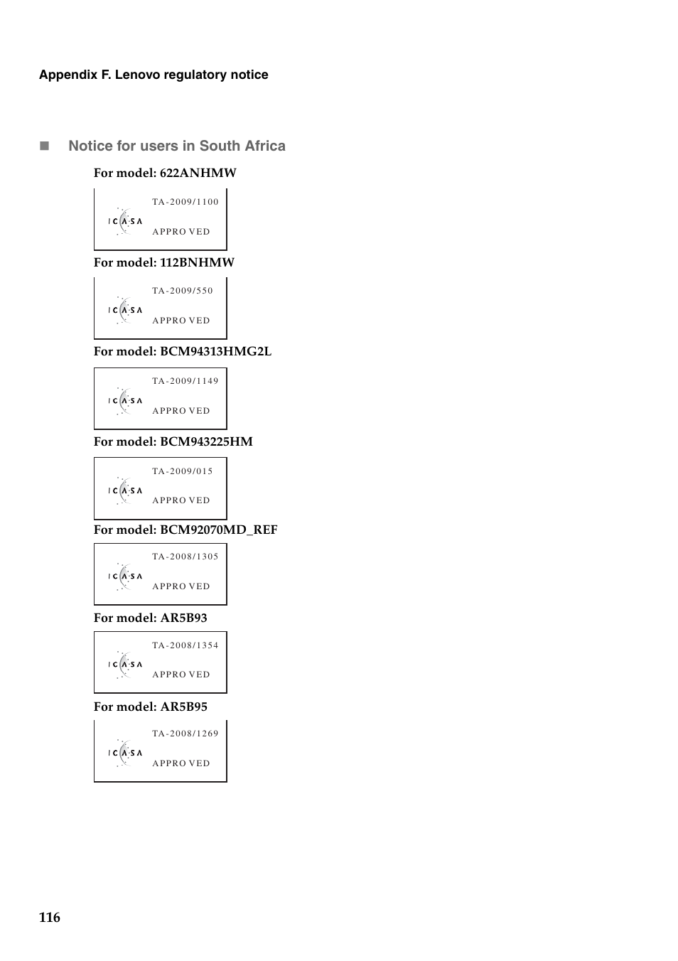 Notice for users in south africa | Lenovo G460 Notebook User Manual | Page 124 / 130