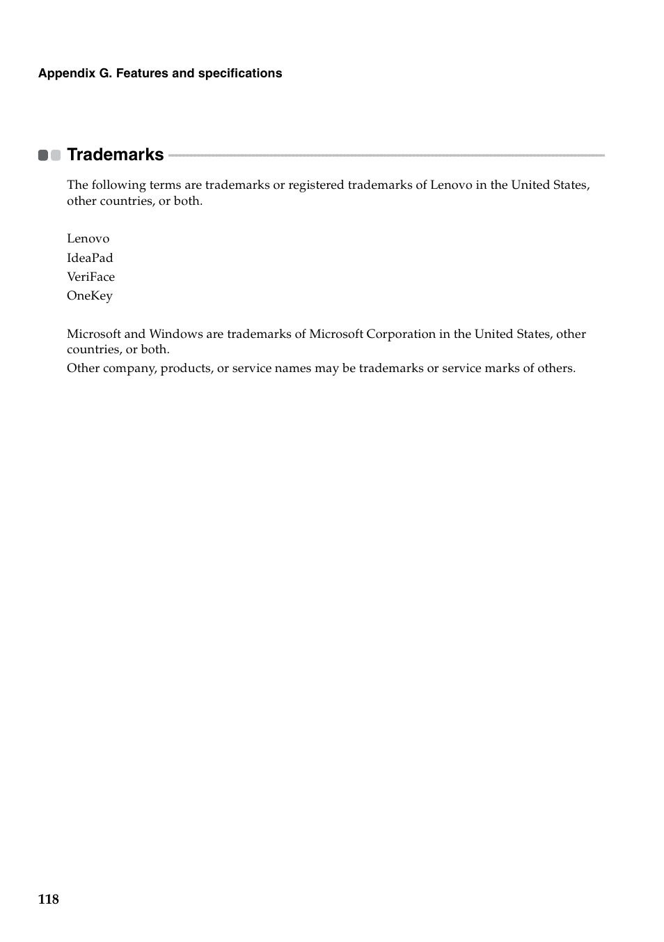 Trademarks | Lenovo G460 Notebook User Manual | Page 126 / 130