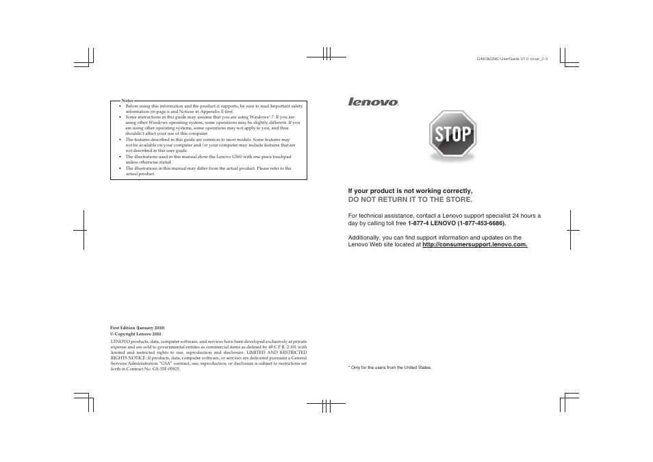 Do not return it to the store, If your product is not working correctly | Lenovo G460 Notebook User Manual | Page 129 / 130