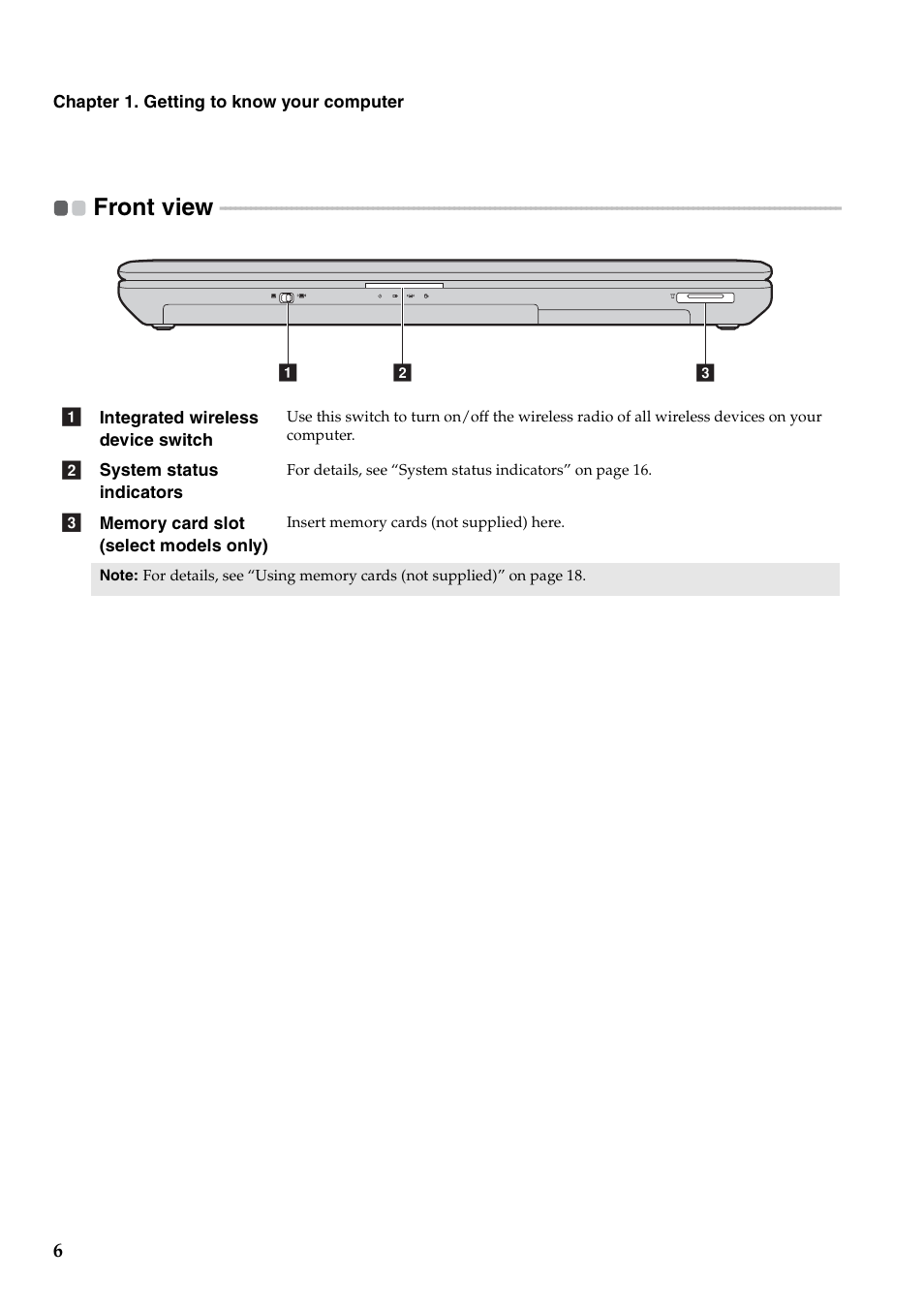 Front view | Lenovo G460 Notebook User Manual | Page 14 / 130