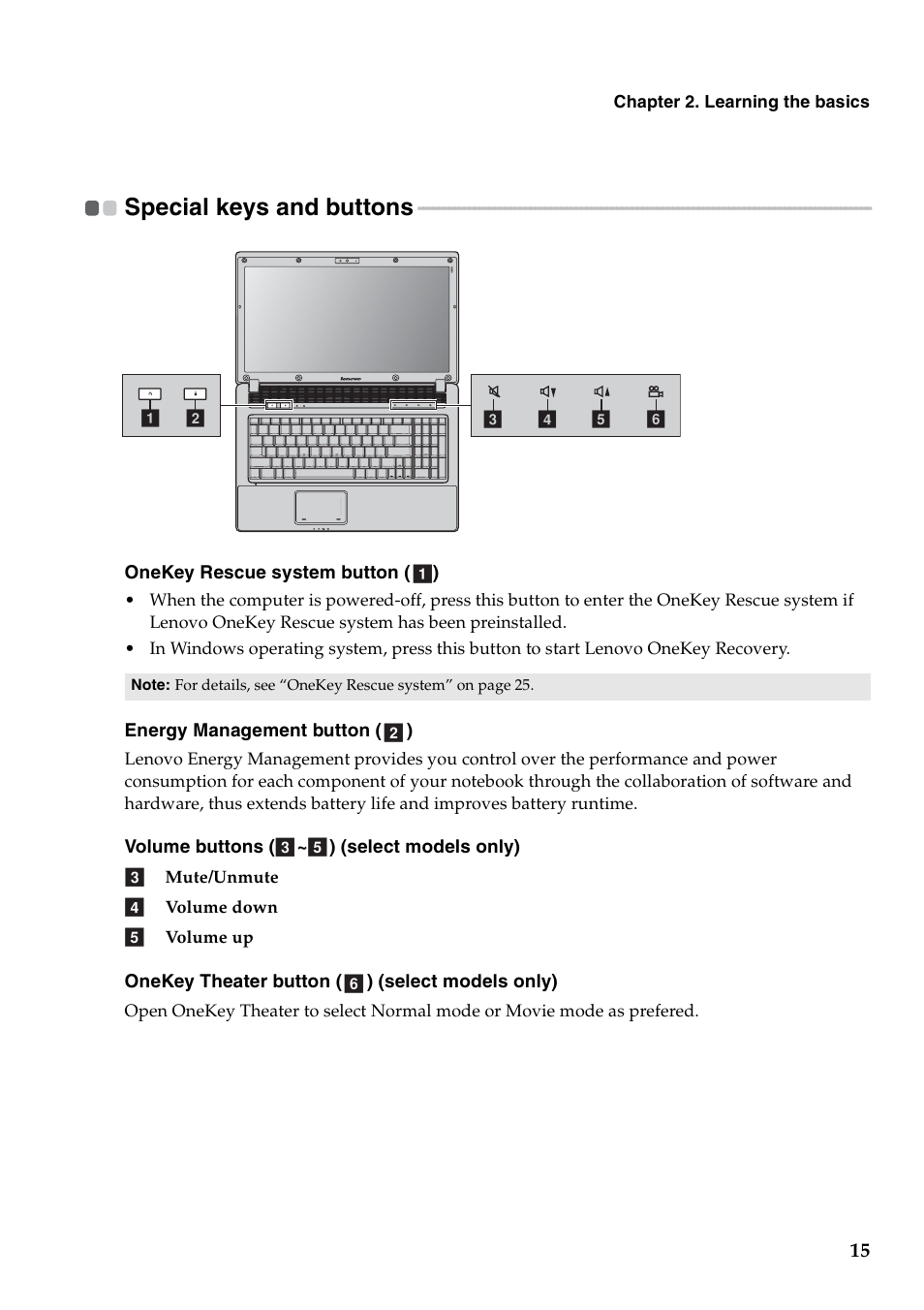 Special keys and buttons | Lenovo G460 Notebook User Manual | Page 23 / 130