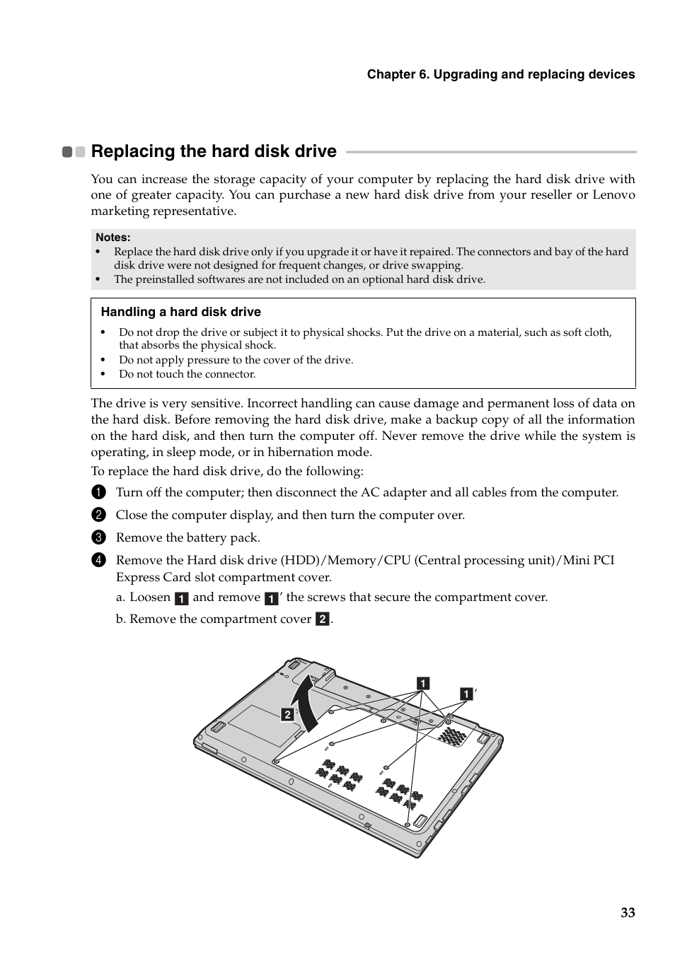 Replacing the hard disk drive | Lenovo G460 Notebook User Manual | Page 41 / 130