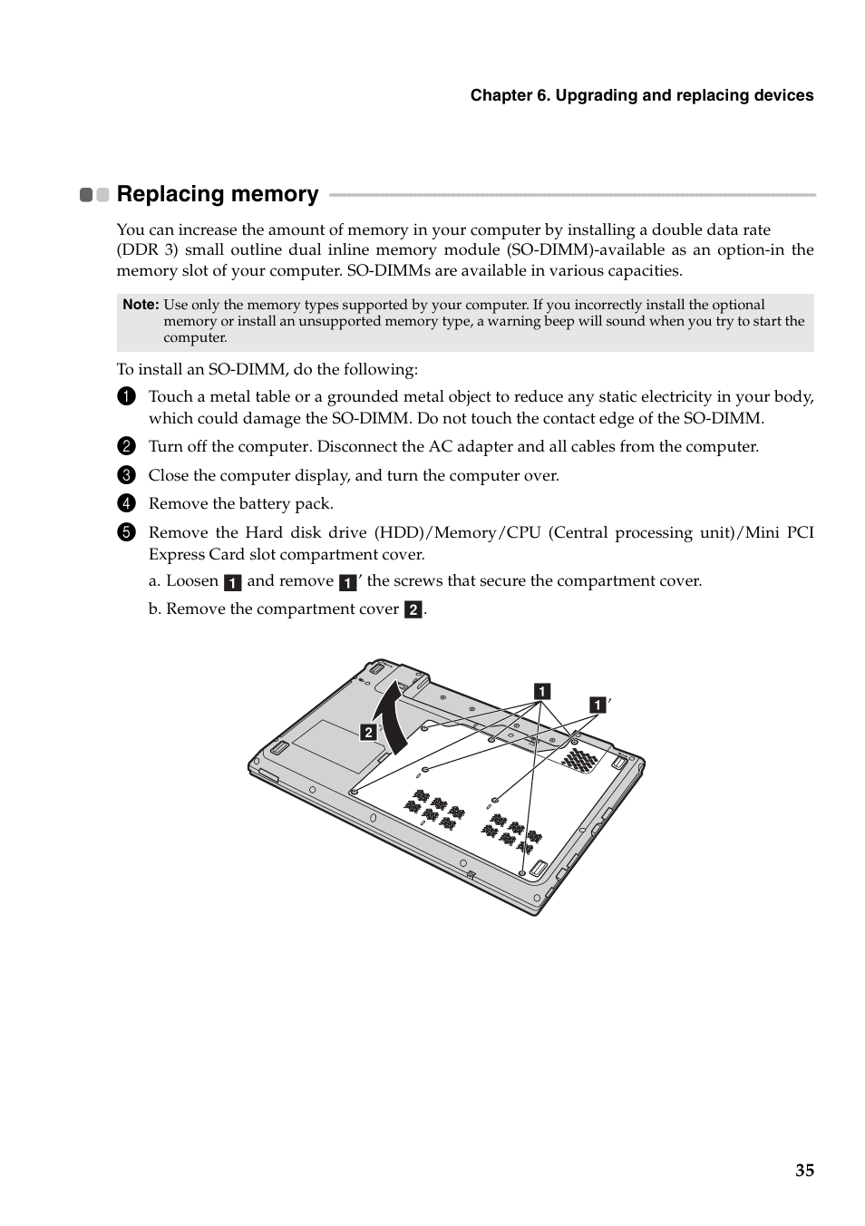 Replacing memory | Lenovo G460 Notebook User Manual | Page 43 / 130