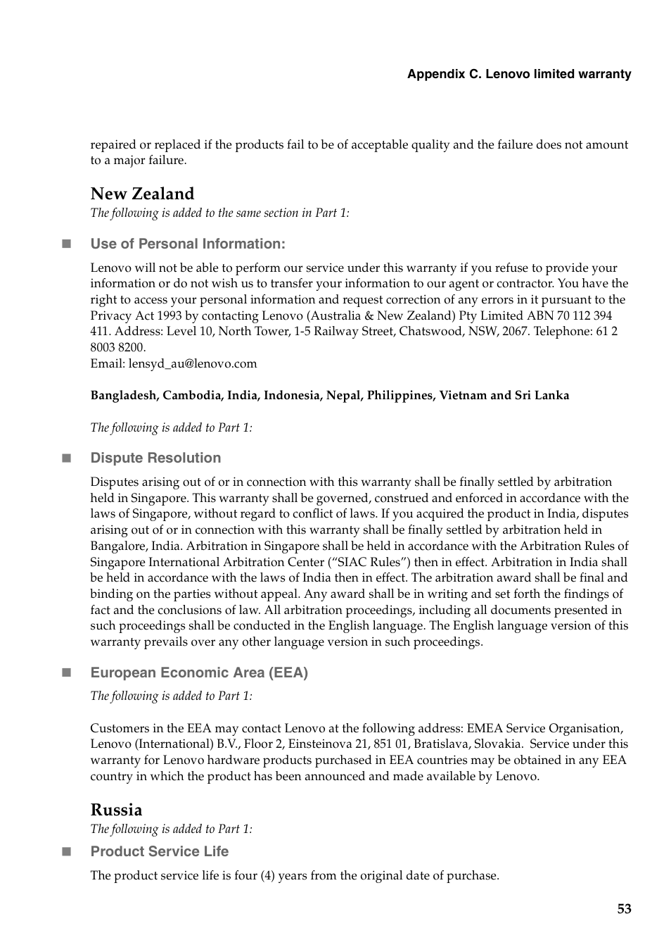 New zealand, Russia | Lenovo G460 Notebook User Manual | Page 61 / 130
