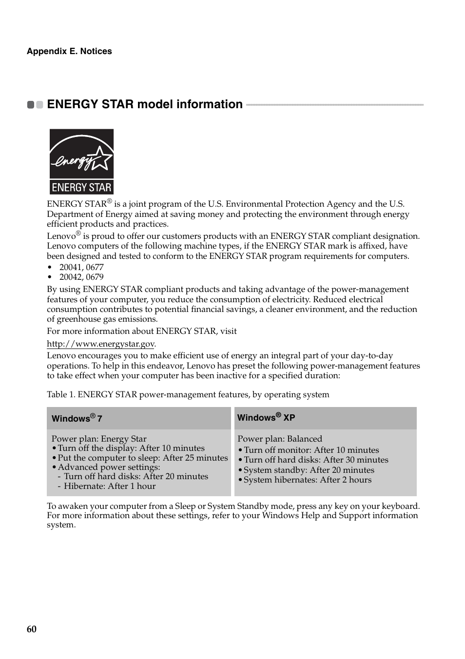 Energy star model information | Lenovo G460 Notebook User Manual | Page 68 / 130