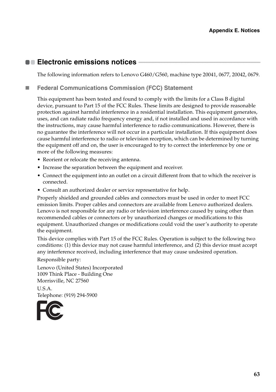 Electronic emissions notices | Lenovo G460 Notebook User Manual | Page 71 / 130