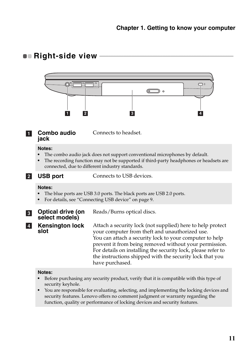 Right-side view | Lenovo G700 Notebook User Manual | Page 15 / 46