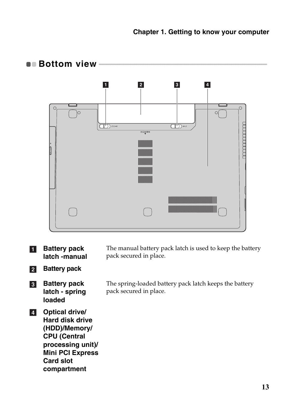 Bottom view | Lenovo G700 Notebook User Manual | Page 17 / 46