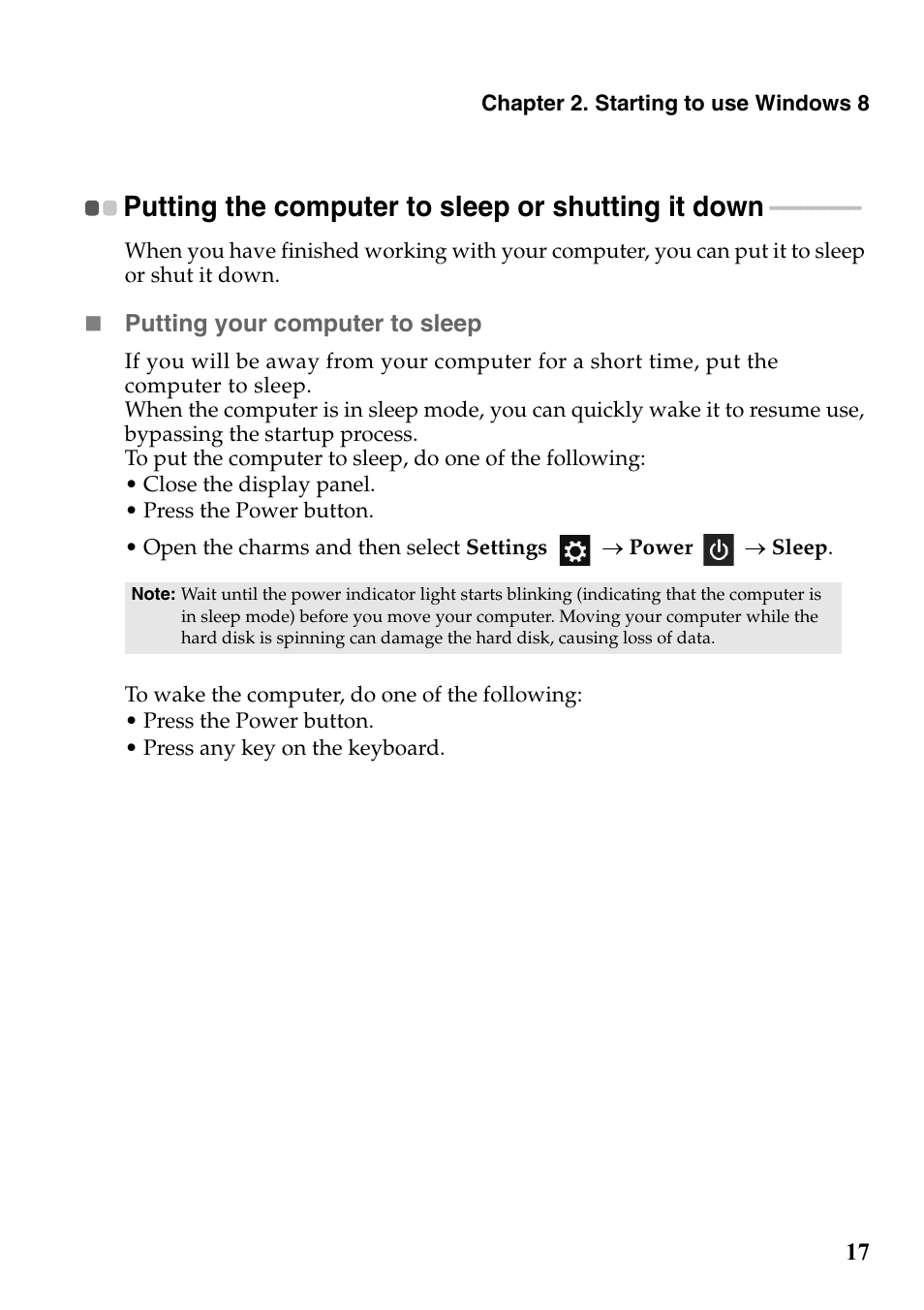Putting the computer to sleep or shutting it down | Lenovo G700 Notebook User Manual | Page 21 / 46