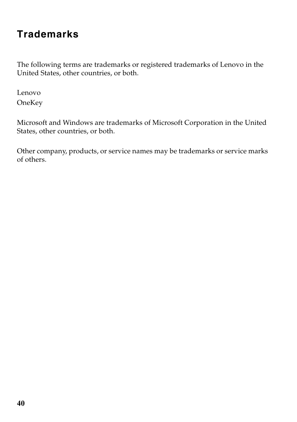 Trademarks | Lenovo G700 Notebook User Manual | Page 44 / 46