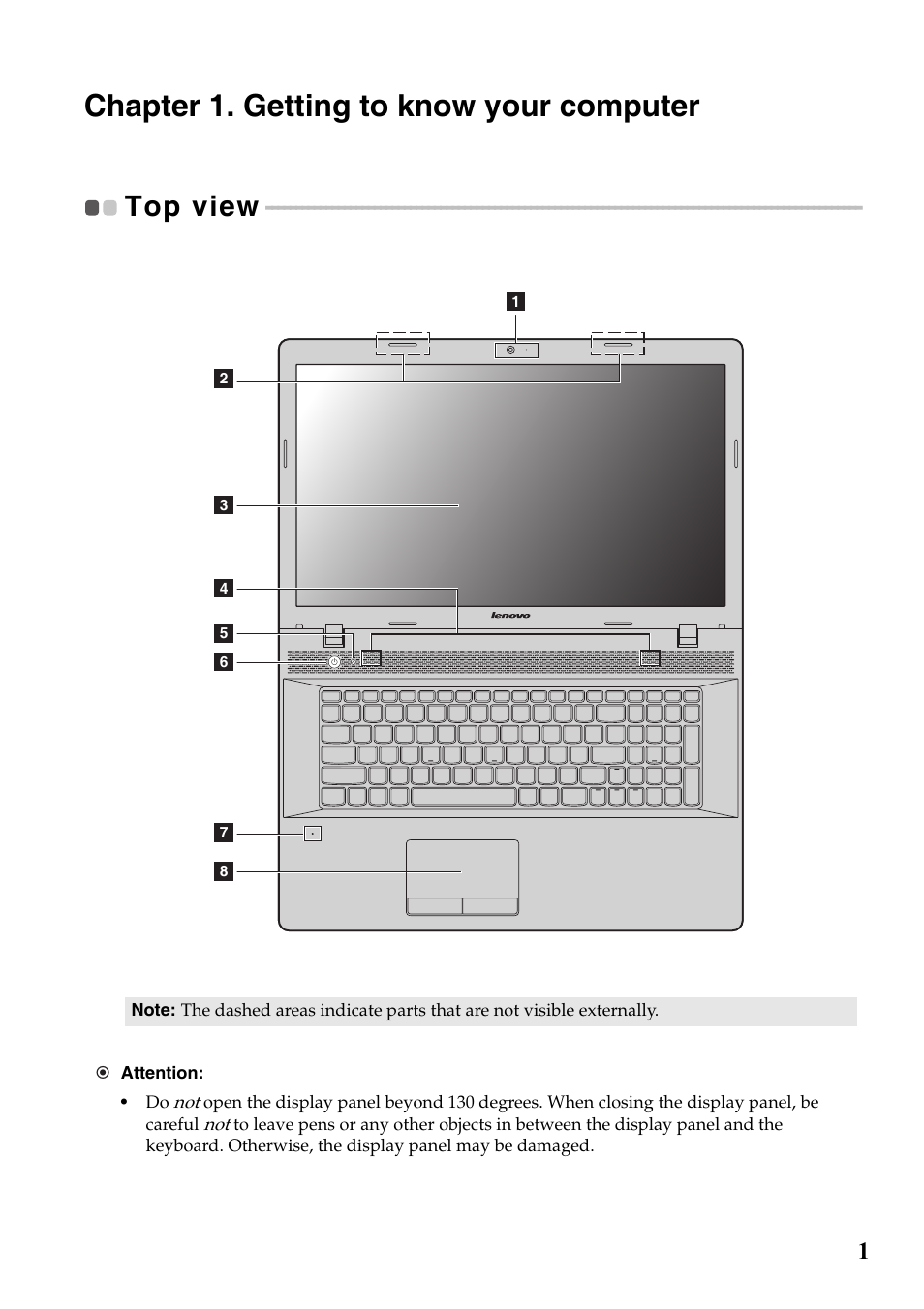 Chapter 1. getting to know your computer, Top view | Lenovo G700 Notebook User Manual | Page 5 / 46