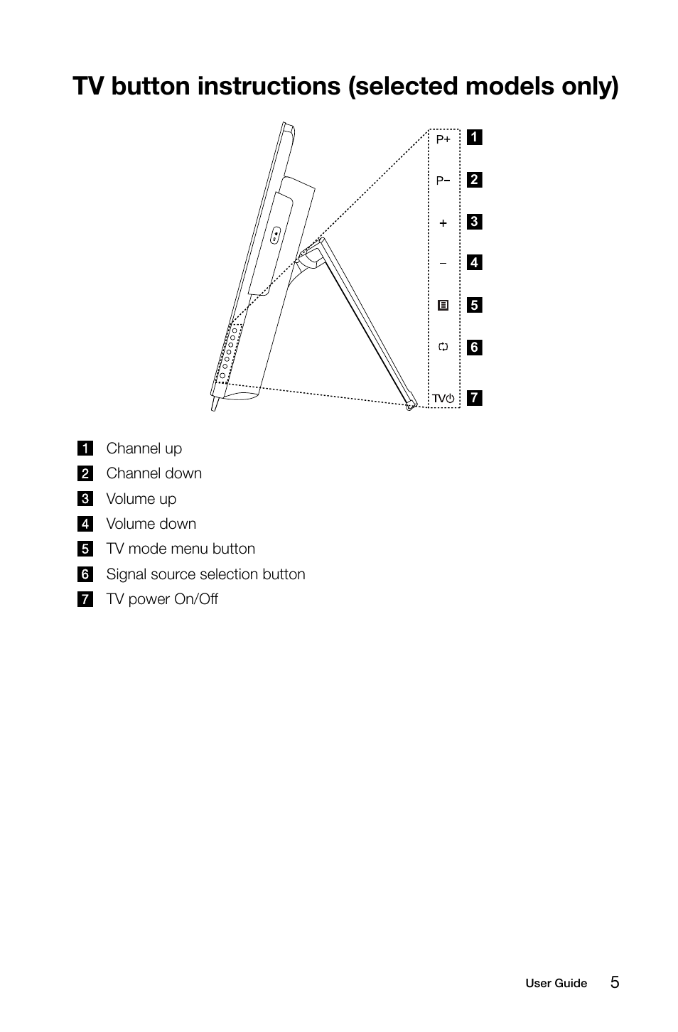 Tv button instructions (selected models only) | Lenovo IdeaCentre B545 User Manual | Page 10 / 71