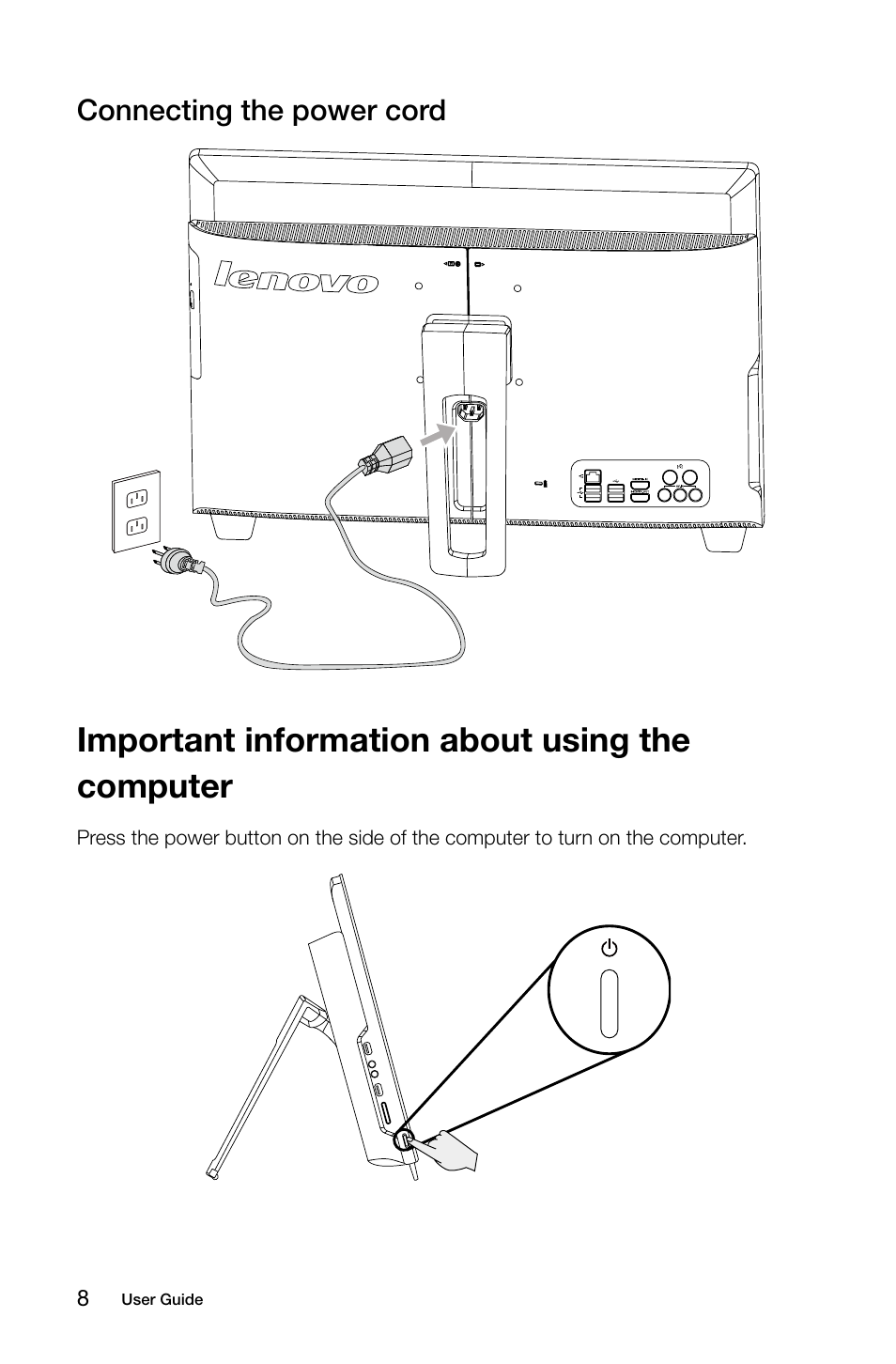 Important information about using the computer, Connecting the power cord | Lenovo IdeaCentre B545 User Manual | Page 13 / 71