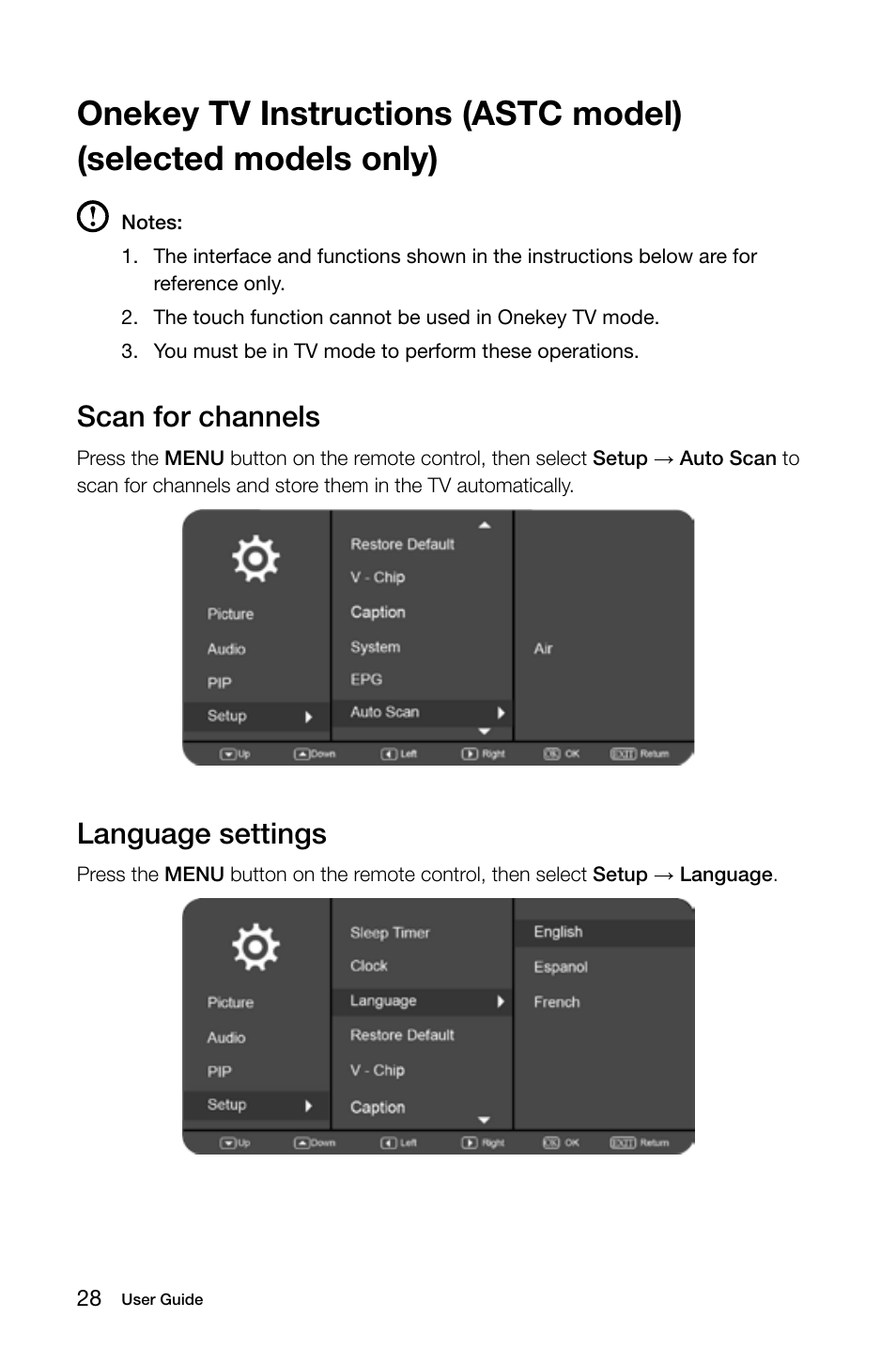 Scan for channels, Language settings | Lenovo IdeaCentre B545 User Manual | Page 33 / 71