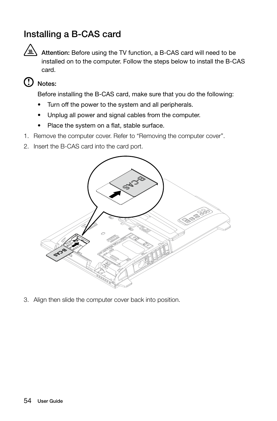 Installing a b-cas card | Lenovo IdeaCentre B545 User Manual | Page 59 / 71