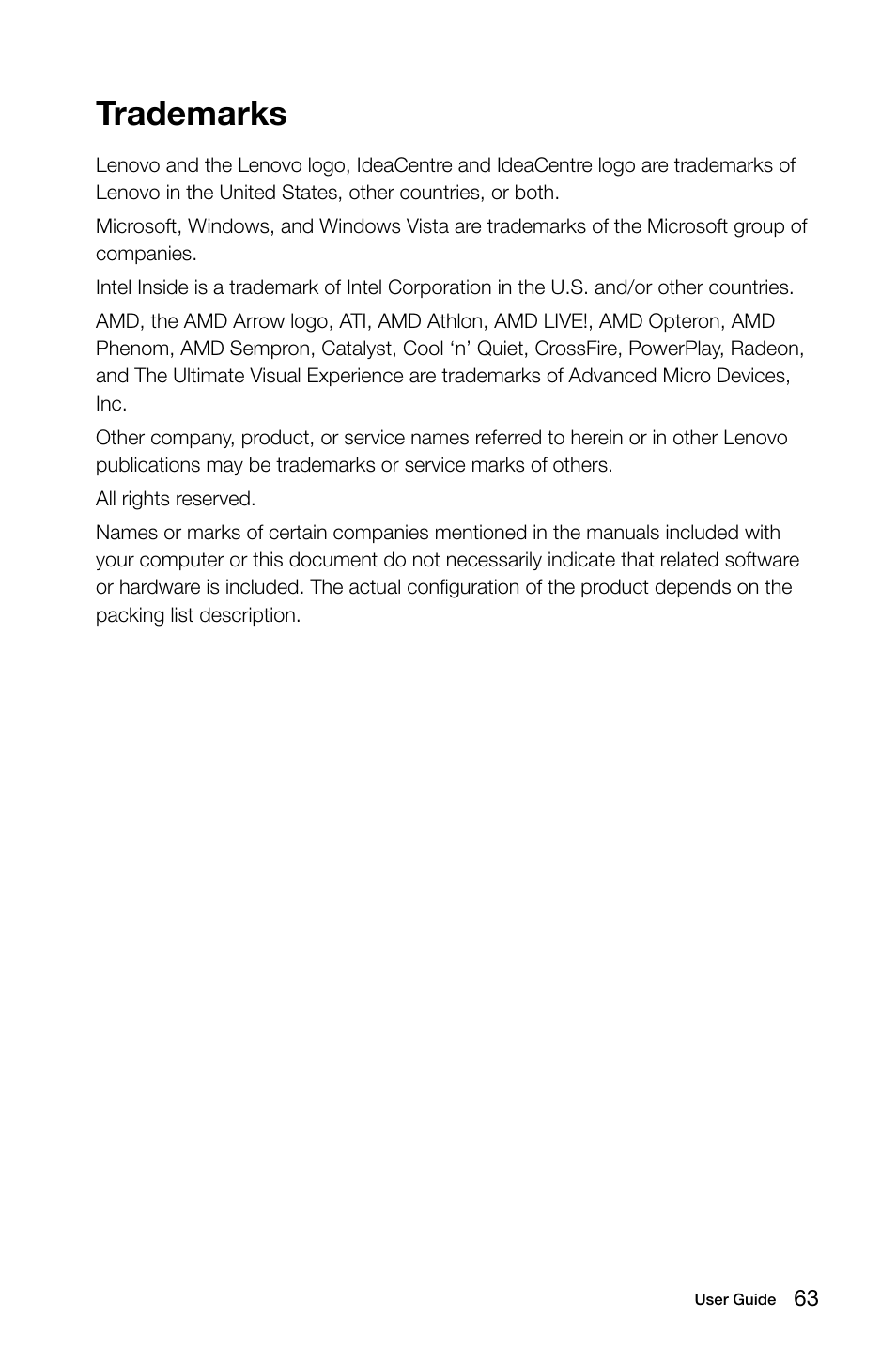 Trademarks | Lenovo IdeaCentre B545 User Manual | Page 68 / 71