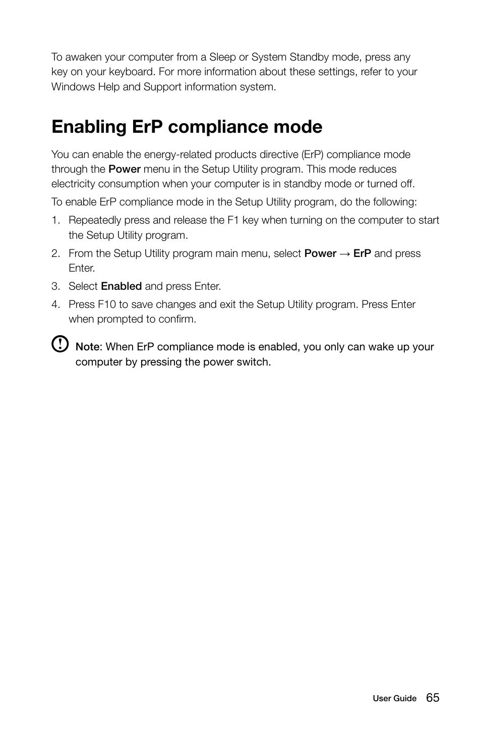 Enabling erp compliance mode | Lenovo IdeaCentre B545 User Manual | Page 70 / 71