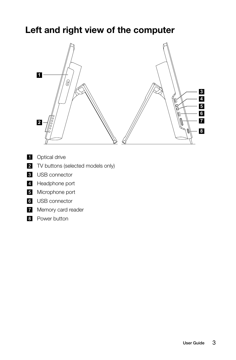 Left and right view of the computer | Lenovo IdeaCentre B545 User Manual | Page 8 / 71