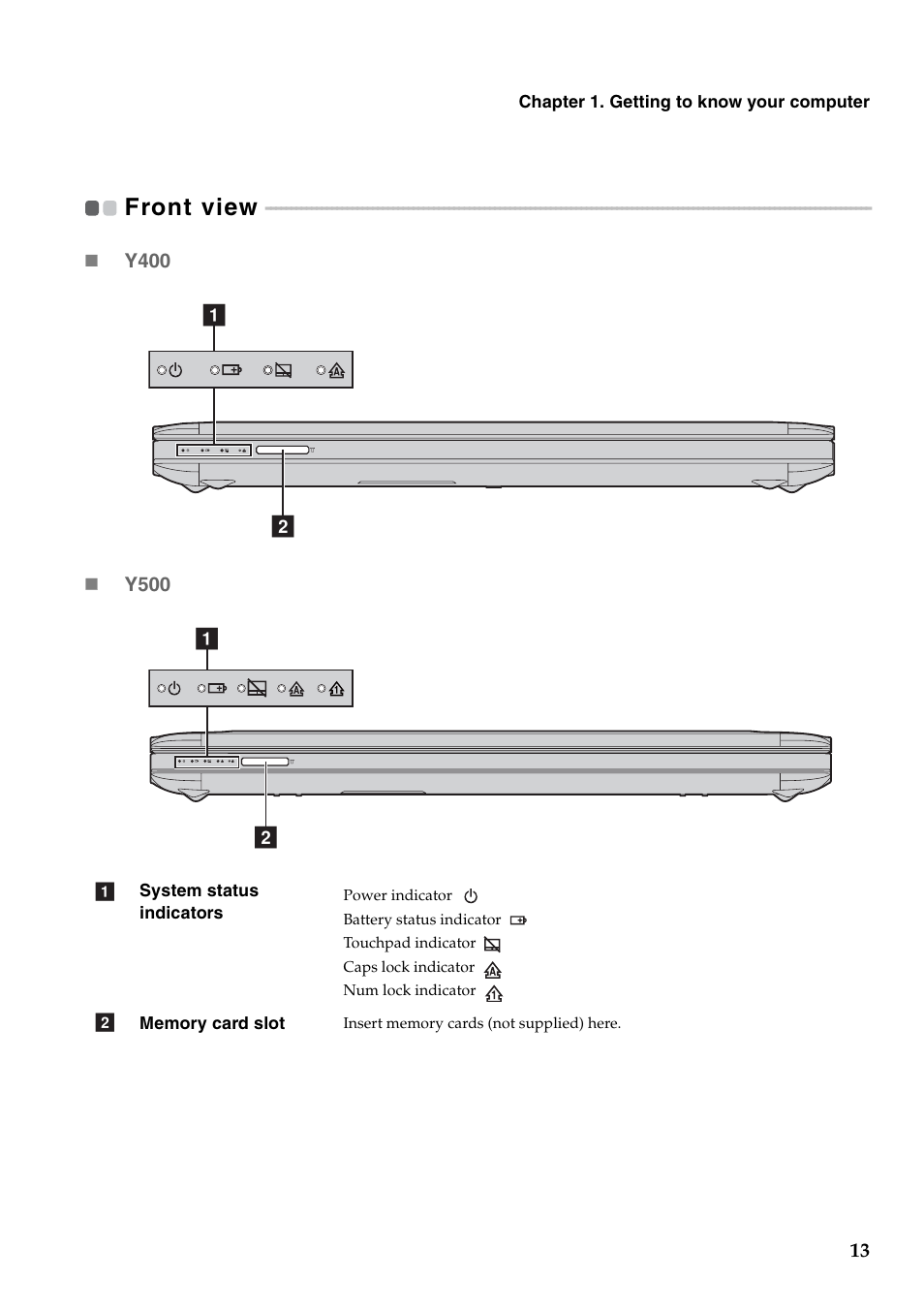 Front view | Lenovo IdeaPad Y500 Notebook User Manual | Page 17 / 40