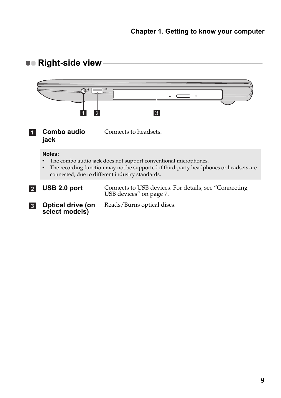 Right-side view | Lenovo IdeaPad S510p Touch Notebook User Manual | Page 15 / 45