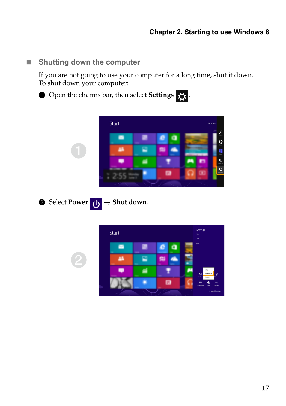 Shutting down the computer | Lenovo IdeaPad S510p Touch Notebook User Manual | Page 23 / 45