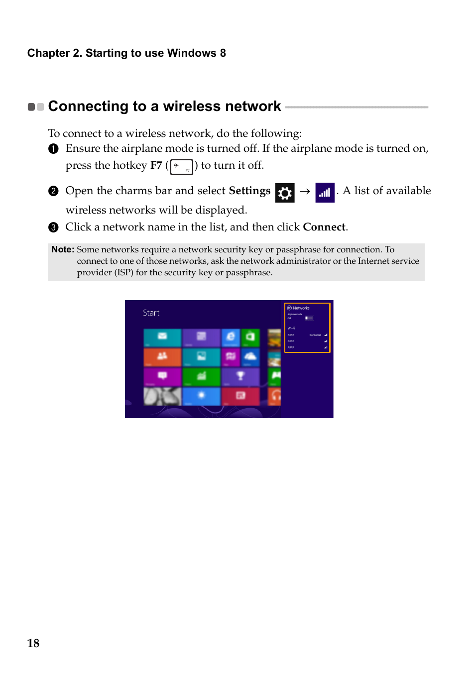 Connecting to a wireless network | Lenovo IdeaPad S510p Touch Notebook User Manual | Page 24 / 45