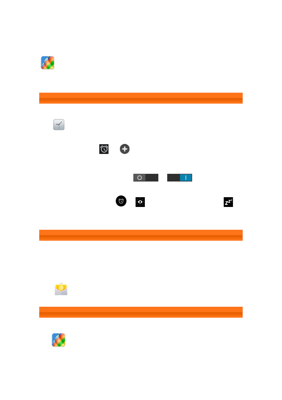 Clock, Email, Gallery | Lenovo A10-70 Tablet User Manual | Page 17 / 30