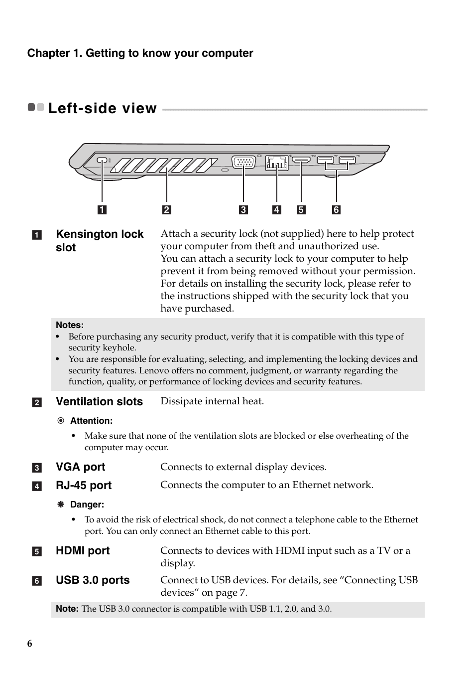 Left-side view | Lenovo B5400 Notebook User Manual | Page 12 / 50