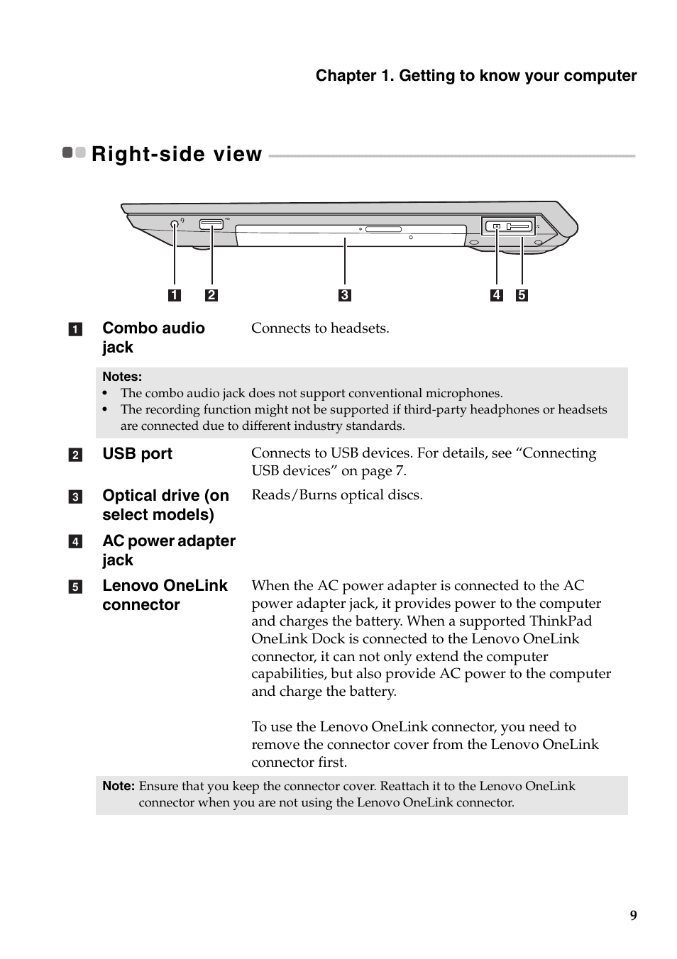 Right-side view | Lenovo B5400 Notebook User Manual | Page 15 / 50