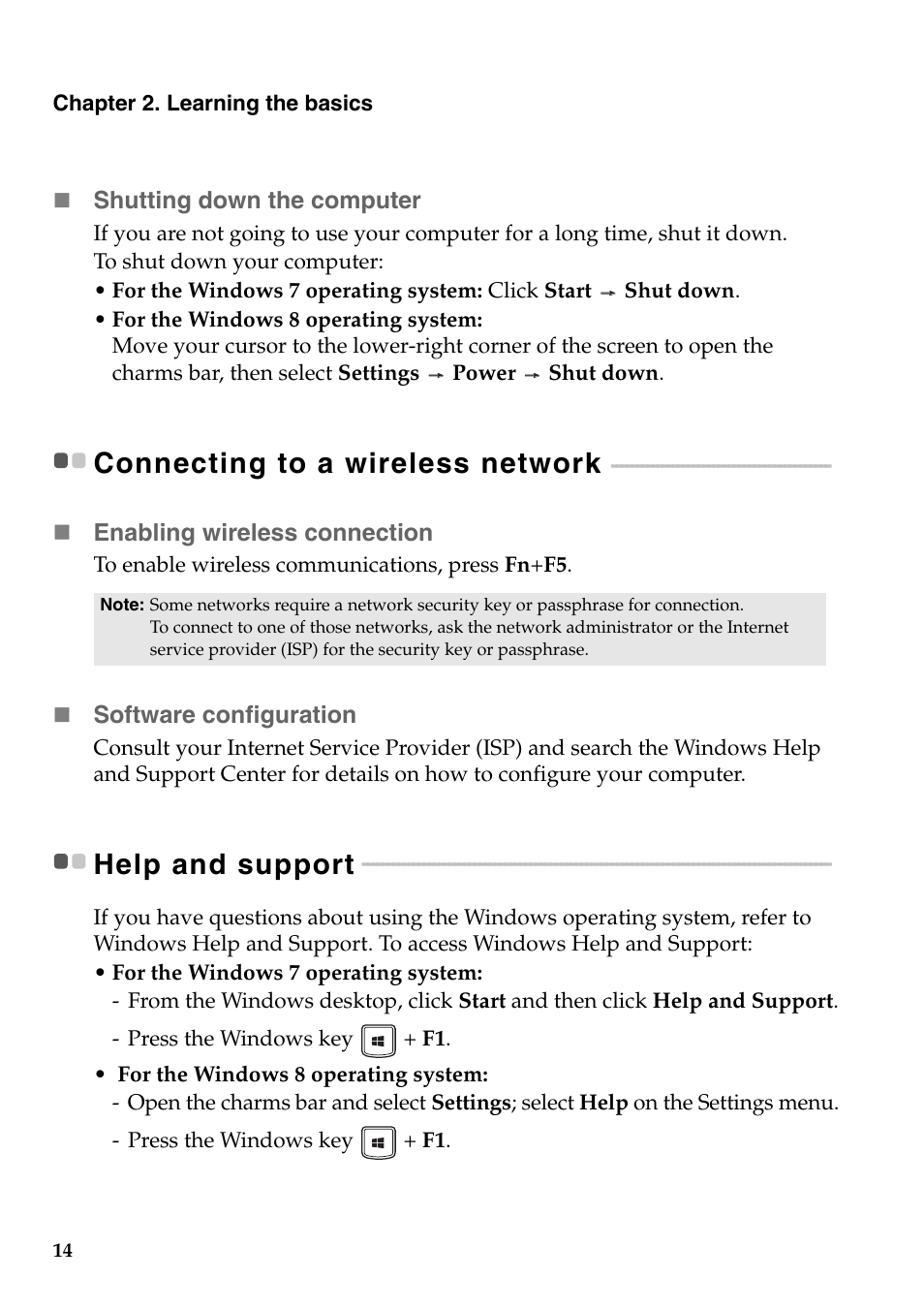 Connecting to a wireless network, Help and support, Connecting to a wireless network help and support | Lenovo B5400 Notebook User Manual | Page 20 / 50