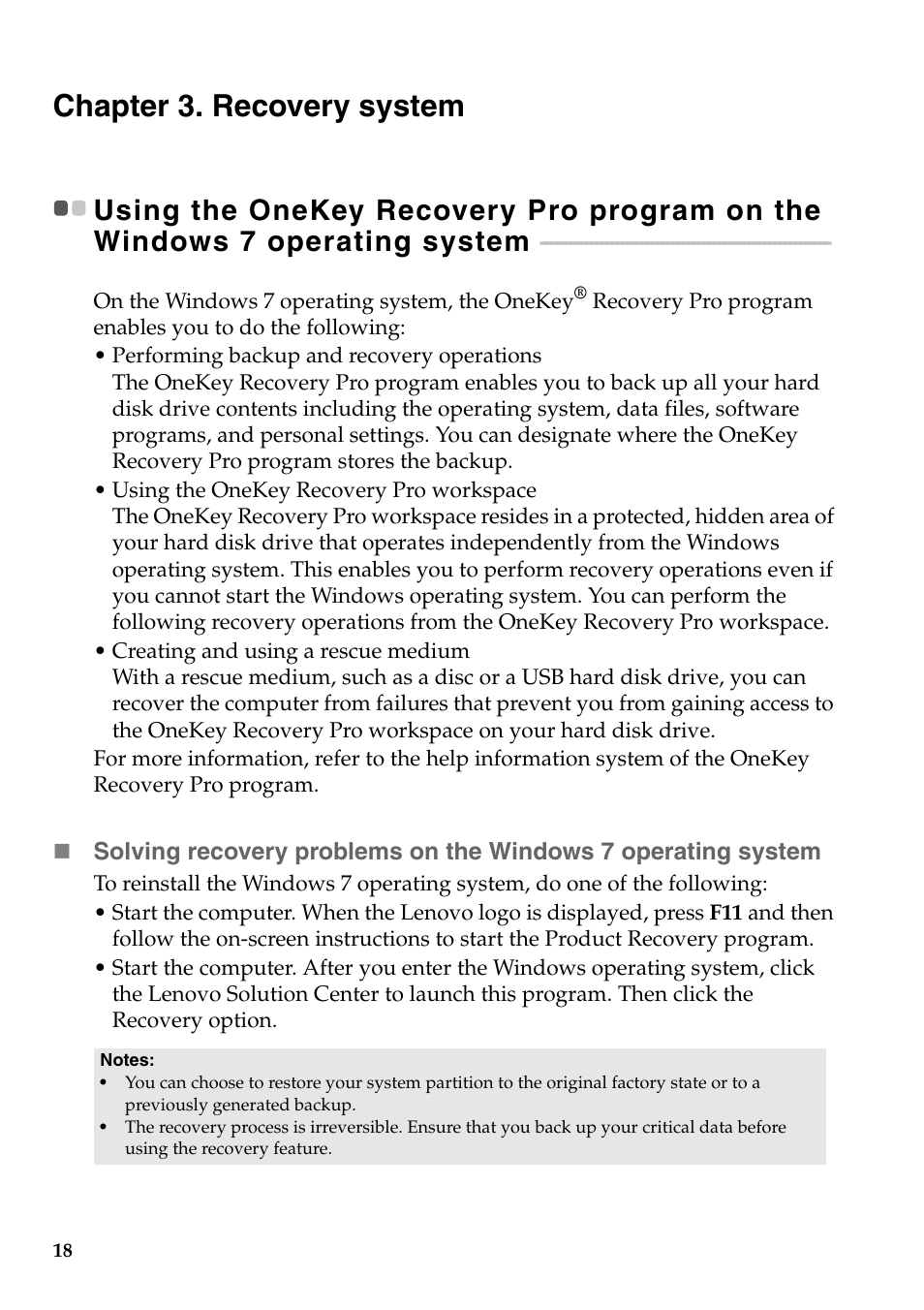 Chapter 3. recovery system | Lenovo B5400 Notebook User Manual | Page 24 / 50