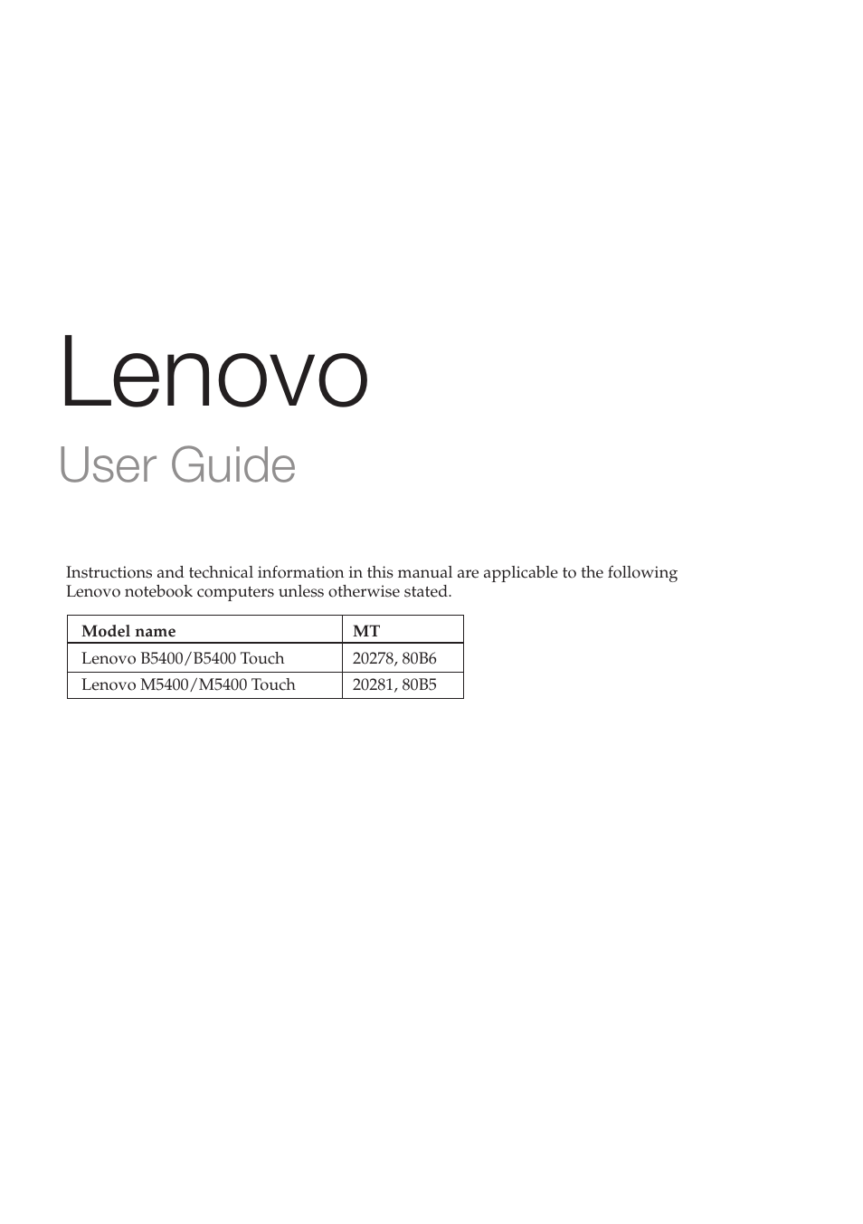 Lenovo, User guide | Lenovo B5400 Notebook User Manual | Page 3 / 50