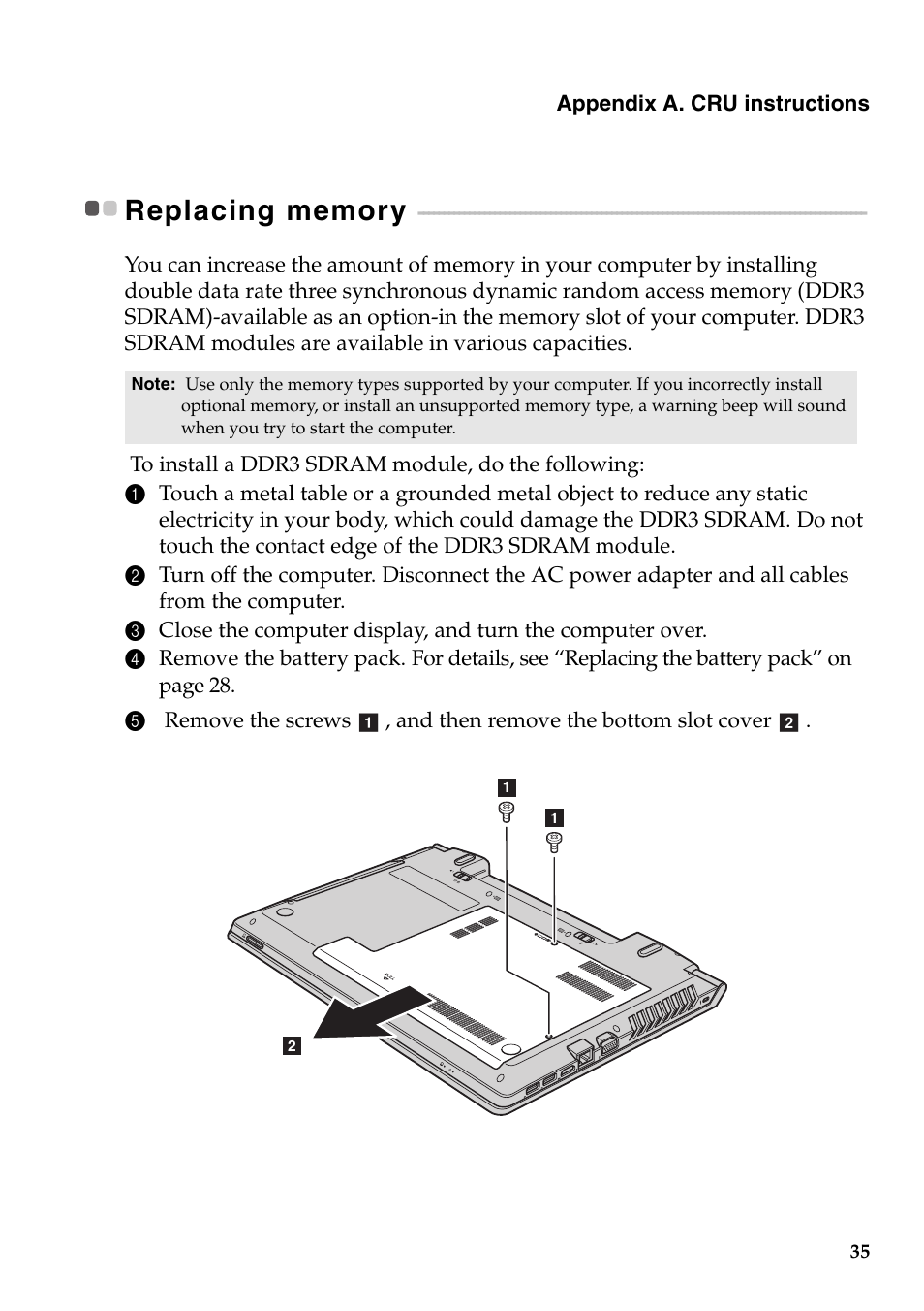 Replacing memory | Lenovo B5400 Notebook User Manual | Page 41 / 50