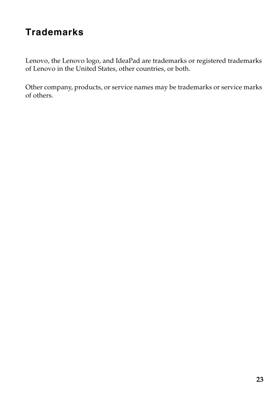 Trademarks | Lenovo IdeaPad S410p Touch Notebook User Manual | Page 23 / 23
