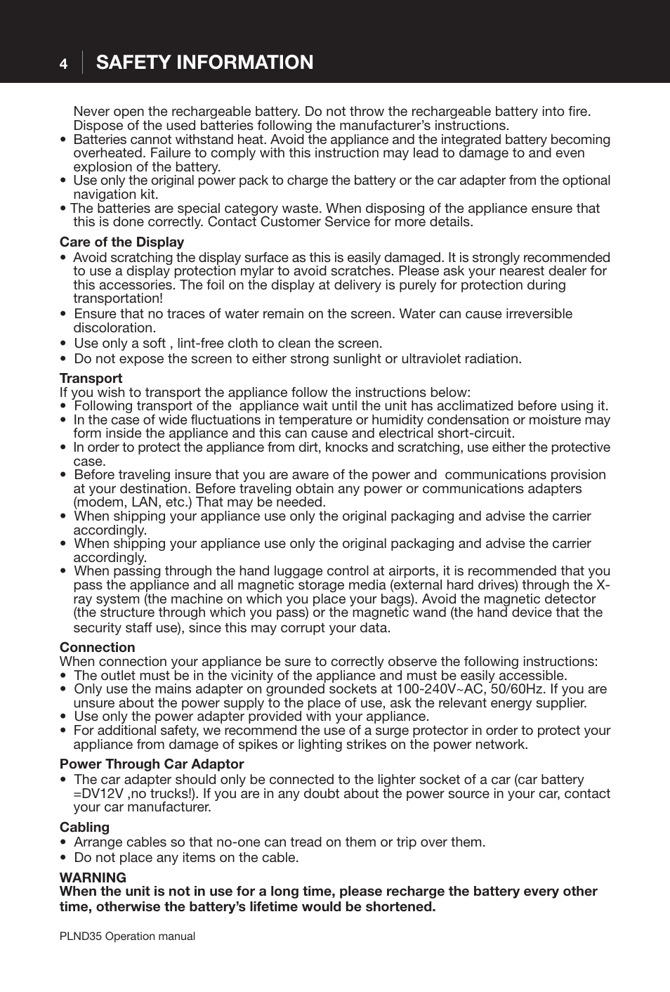 Safety information | Pyle PLND35 User Manual | Page 4 / 13