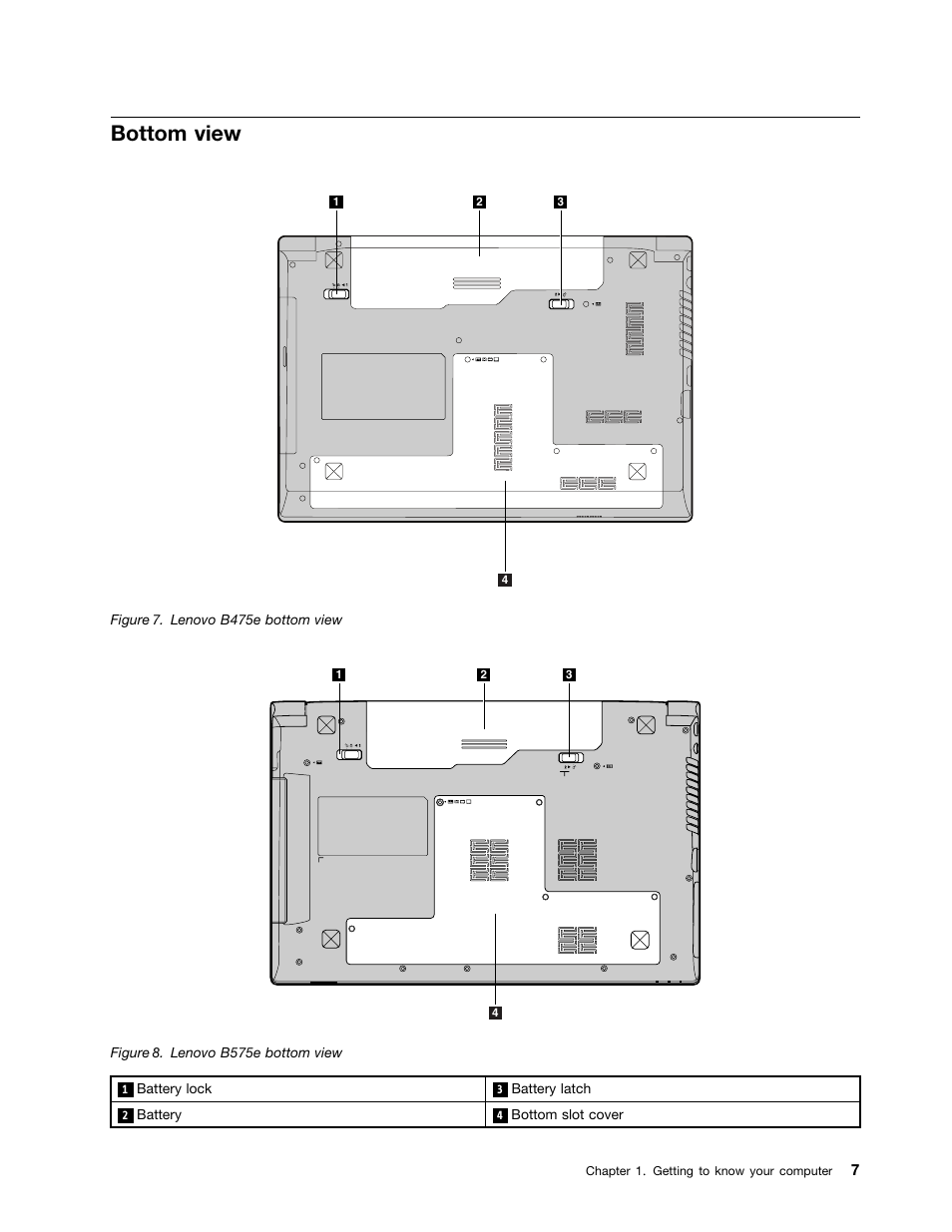 Bottom view | Lenovo B575e Notebook User Manual | Page 21 / 87