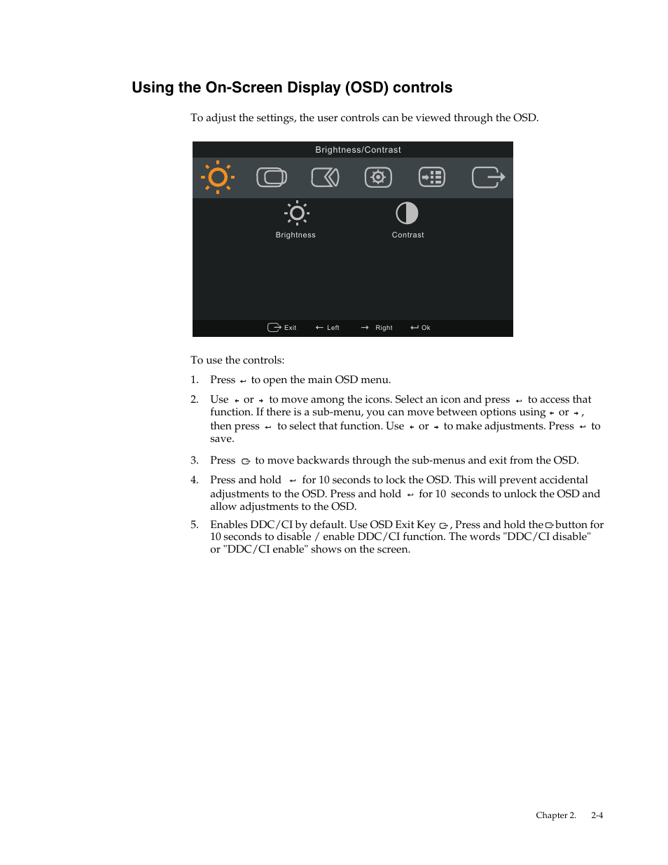 Using the on-screen display (osd) controls, Using the on-screen display (osd) controls -4 | Lenovo LI2241 Wide LCD Monitor User Manual | Page 13 / 27