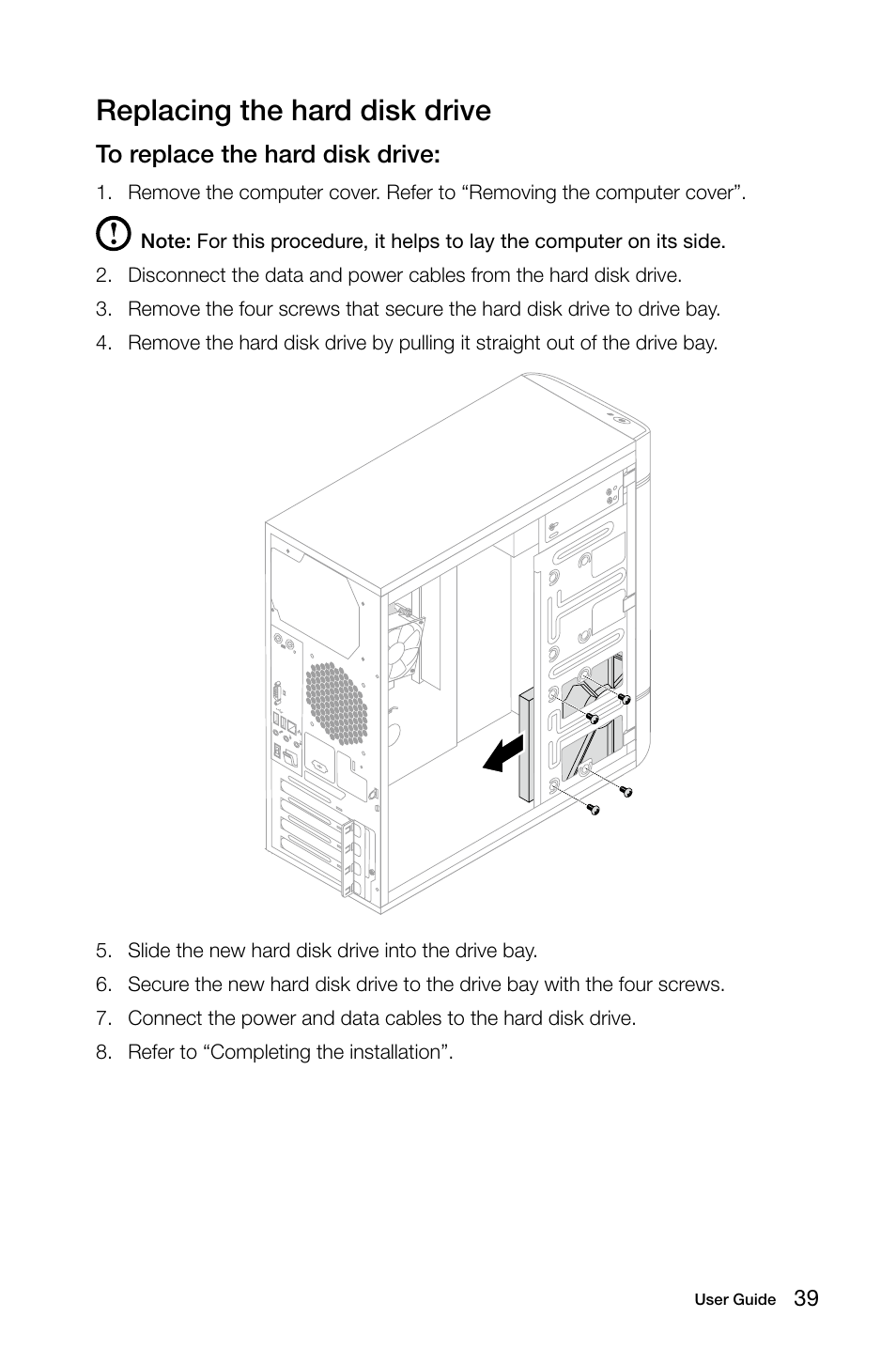 Replacing the hard disk drive | Lenovo H520e Desktop User Manual | Page 44 / 53