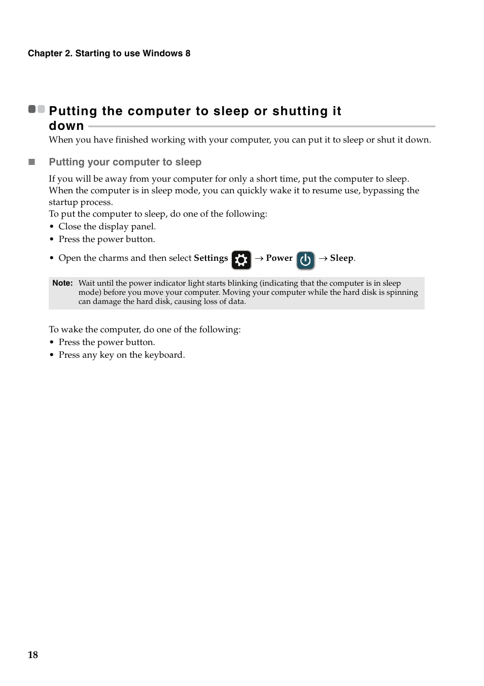 Putting the computer to sleep or shutting it down | Lenovo IdeaPad Y480 User Manual | Page 22 / 42