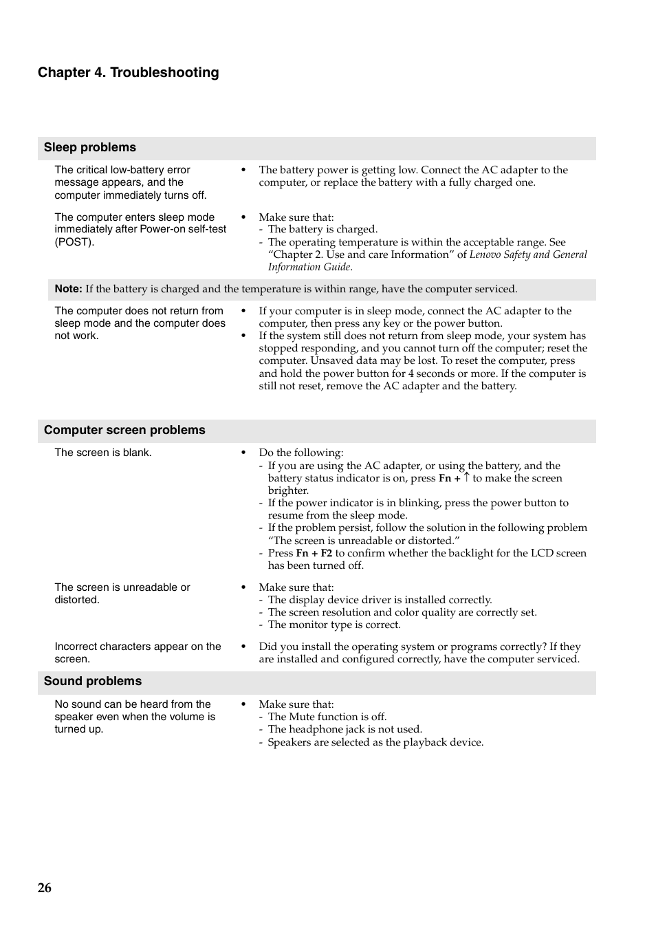 26 chapter 4. troubleshooting | Lenovo IdeaPad Y480 User Manual | Page 30 / 42