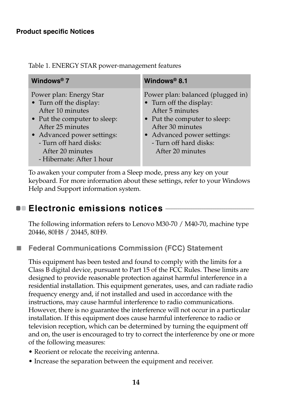 Electronic emissions notices | Lenovo M30-70 Notebook User Manual | Page 14 / 20