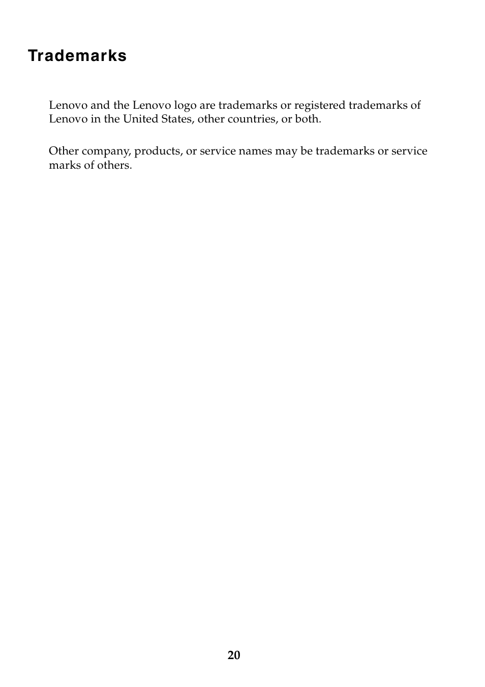 Trademarks | Lenovo M30-70 Notebook User Manual | Page 20 / 20