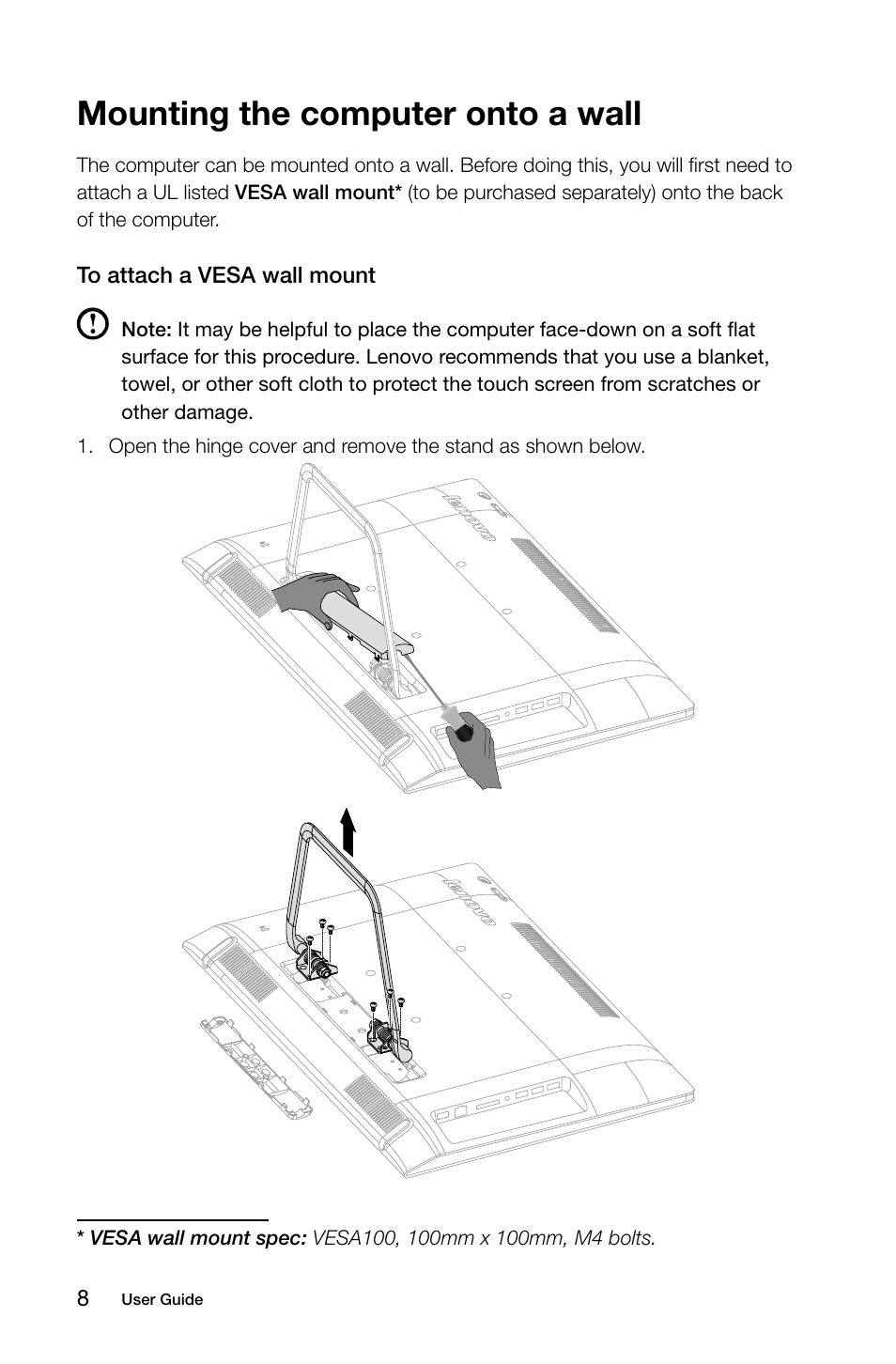 Mounting the computer onto a wall | Lenovo N300 All-In-One Lenovo User Manual | Page 13 / 21