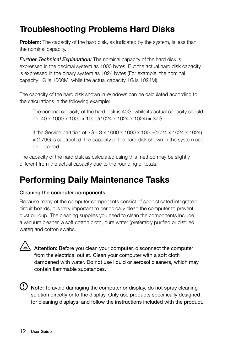 Troubleshooting problems hard disks, Performing daily maintenance tasks | Lenovo N300 All-In-One Lenovo User Manual | Page 17 / 21