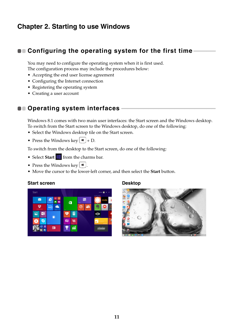 Chapter 2. starting to use windows, Operating system interfaces | Lenovo M50-70 Notebook User Manual | Page 15 / 34