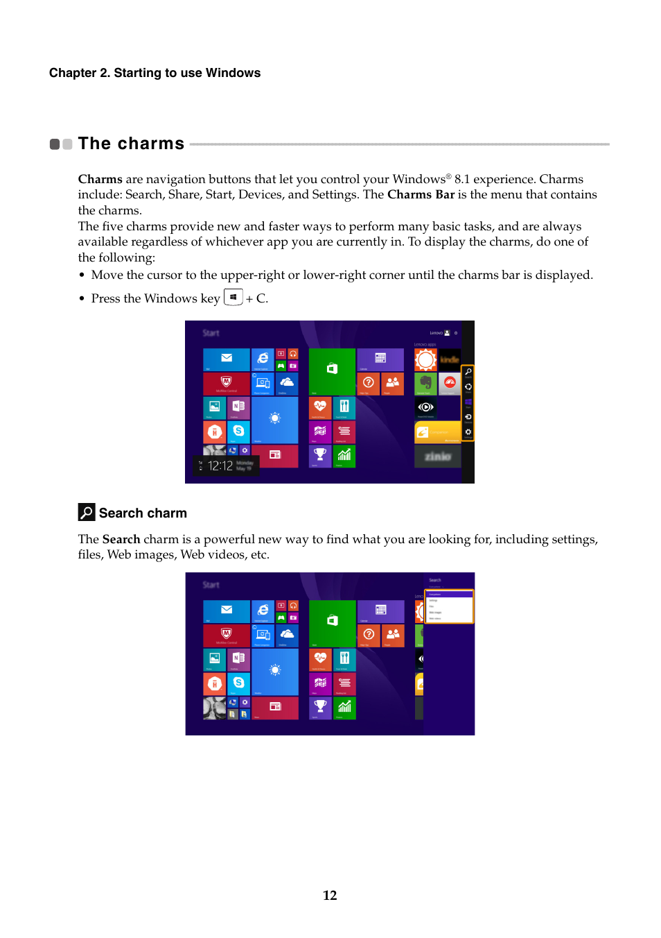 The charms | Lenovo M50-70 Notebook User Manual | Page 16 / 34