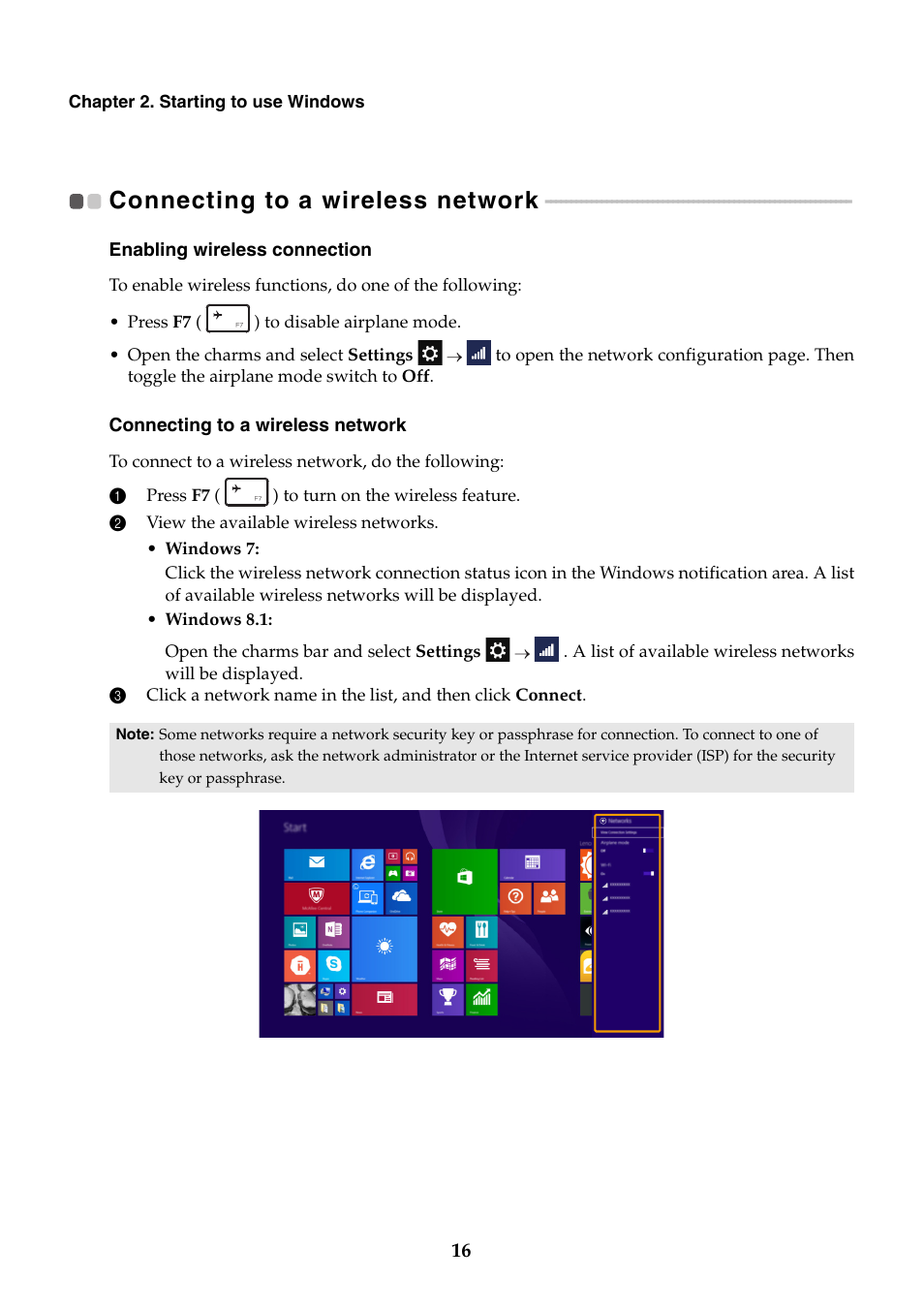 Connecting to a wireless network | Lenovo M50-70 Notebook User Manual | Page 20 / 34