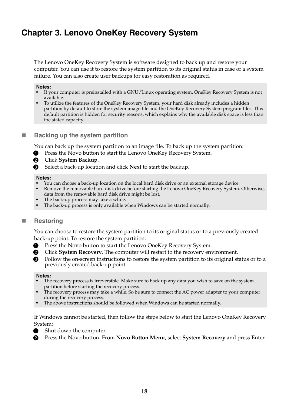 Chapter 3. lenovo onekey recovery system | Lenovo M50-70 Notebook User Manual | Page 22 / 34
